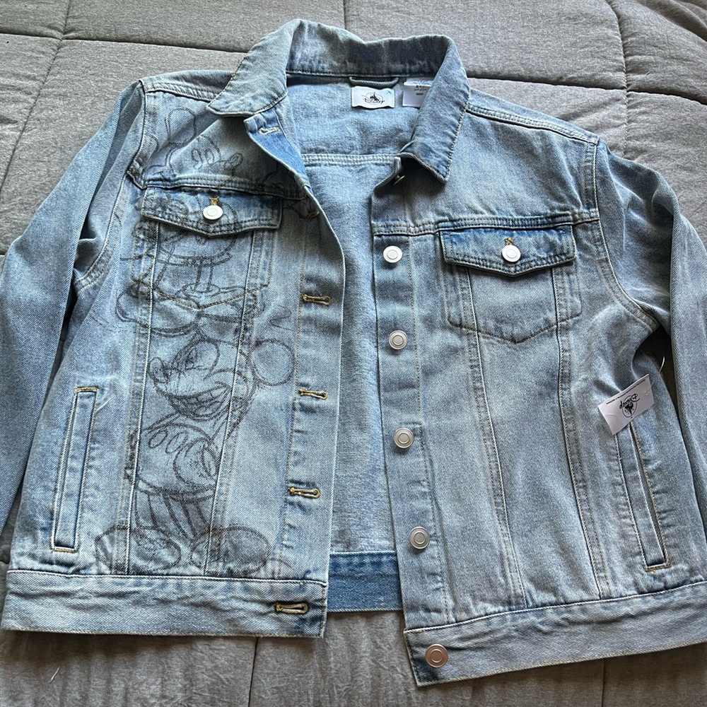 Disney Light Blue Denim Jacket with Mickey Mouse Sketch